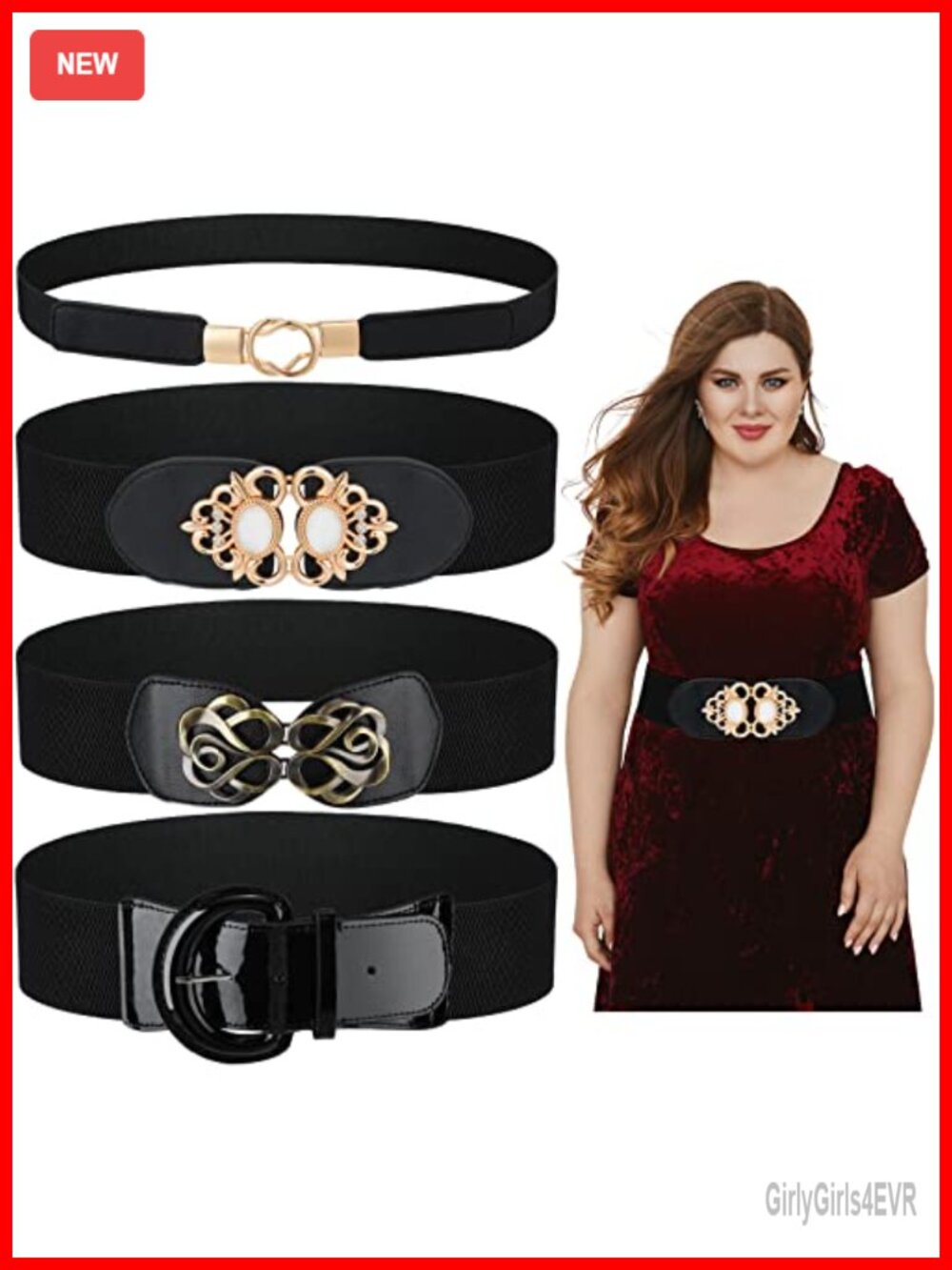 Plus Size Stretchy Wide Belts Women Faux Leather Metal Buckle 4 Pc
